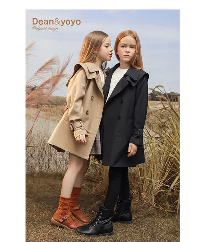 Girls Windbreaker Trench Coat - Kids Mid-Length 3-14 Years