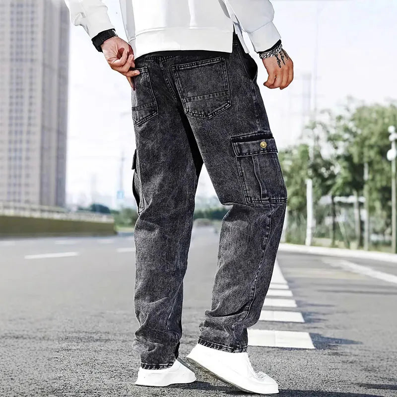 Korean Casual Comfortable Loose Jeans - Men Large Pocket