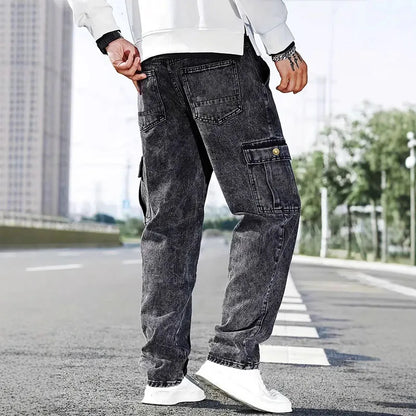 Korean Casual Comfortable Loose Jeans - Men Large Pocket
