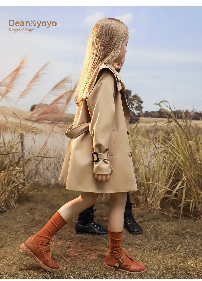 Girls Windbreaker Trench Coat - Kids Mid-Length 3-14 Years