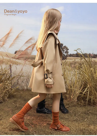 Girls Windbreaker Trench Coat - Kids Mid-Length 3-14 Years