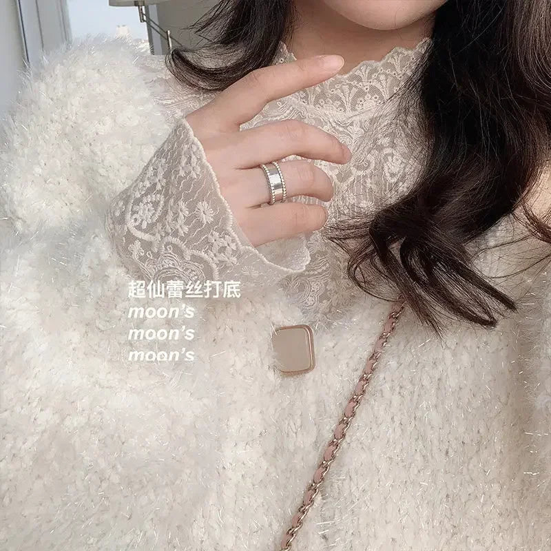 Qadın Krujeva Köynək Payız Uzun Qollu Turtlenock Mesh