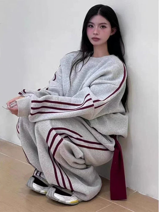 O-Neck Striped Two-Piece Set - High Waisted Streetwear