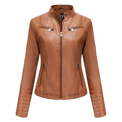 Women's Faux Leather Motorcycle Jacket - Purple & Black Moto Biker Coat