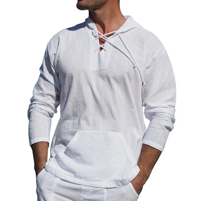 Men's Cotton Linen Hooded Sports Shirt