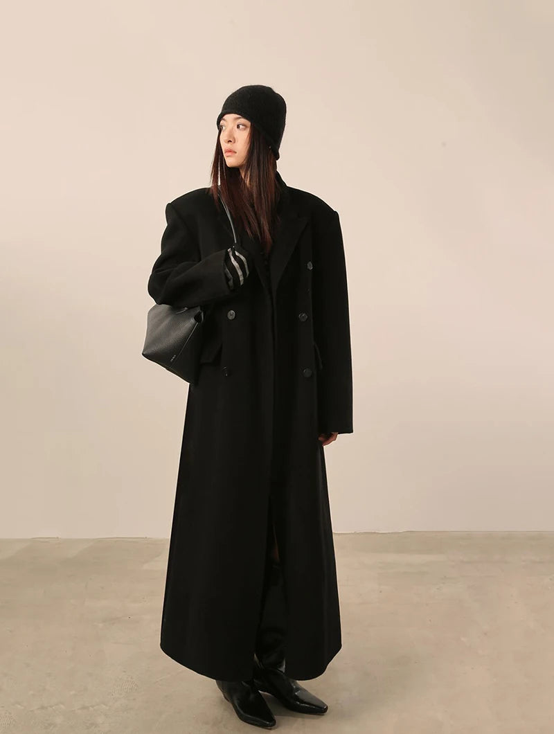 Women's Y2K Faux Wool Coat - Double Breasted Winter Jacket