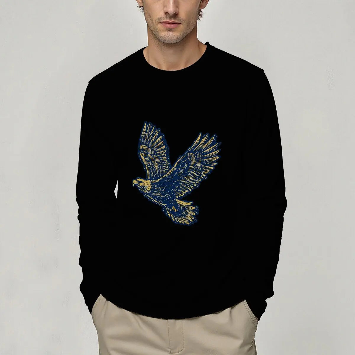 Men's Retro Crew Neck Printed Long Sleeve T-Shirt