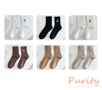 New Design Embroider Cute Bears Dressed Player In Sportswear Short Cotton Socks 6 Colors Available Casual Style Daily Attire
