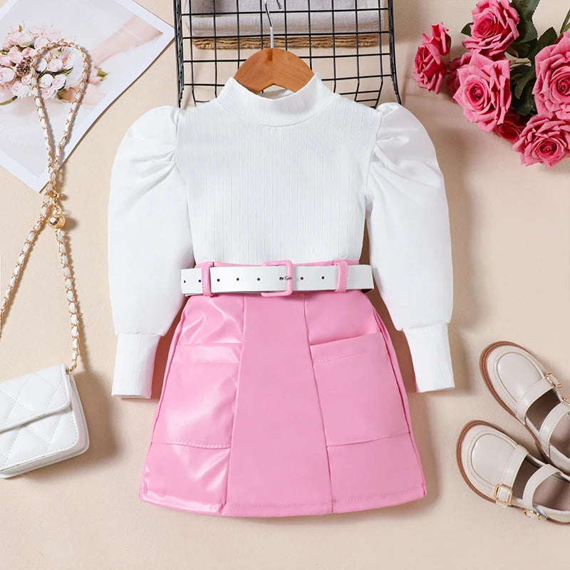 Girls' Long Sleeve Shirt & Skirt Outfit Set
