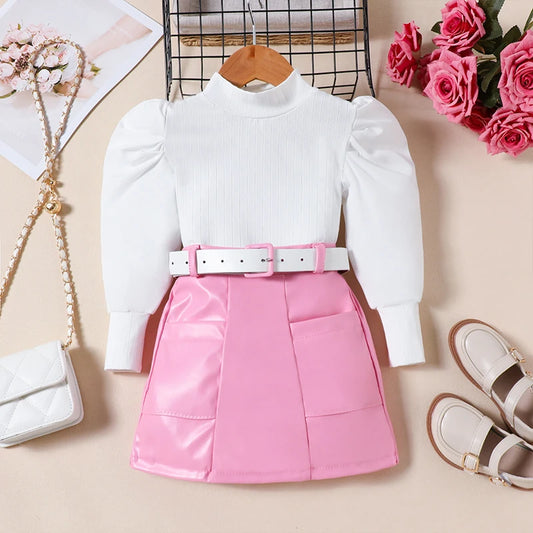 Girls' Long Sleeve Shirt & Skirt Outfit Set