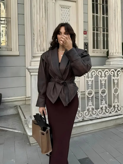 Autumn and Winter Faux Leather Jackets for Women 2025 Chic Dropped Shoulder PU Jacket Coat Casual Office Lady Blouses