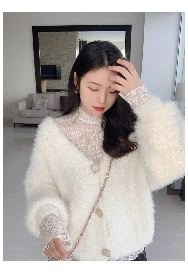 Qadın Krujeva Köynək Payız Uzun Qollu Turtlenock Mesh