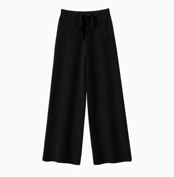 Women Pants Full Length Elastic Waist Knitted Wide Leg