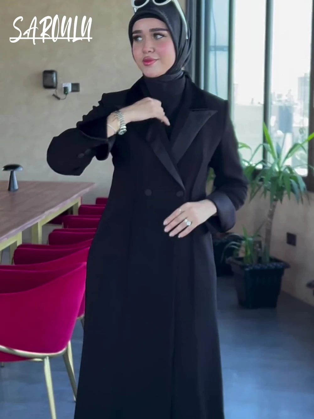 Black Trench Coat For Women - Elegant Double Breasted