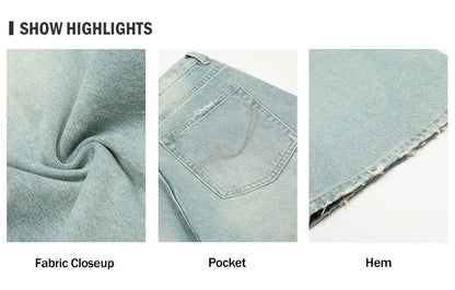 Men's Ripped Straight Jeans - Pocket Retro Casual Distressed