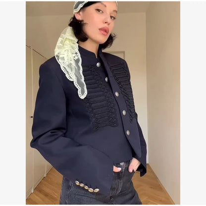 Retro Denim Military Jacket Women 2026