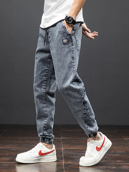 Spring Summer Black Blue Cargo Jeans Men - Streetwear Denim Jogger
