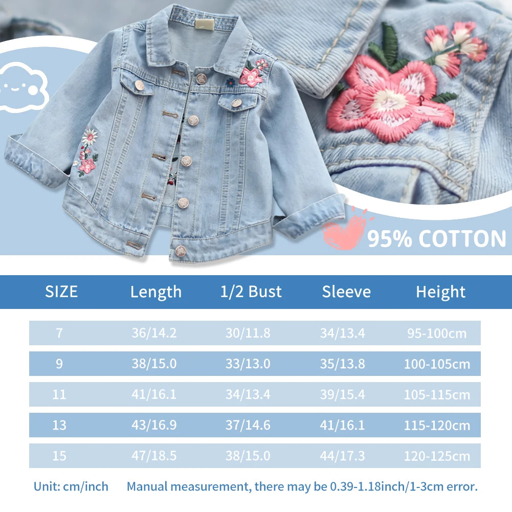 Girls Denim Jacket - Embroidered Cowboy Coat