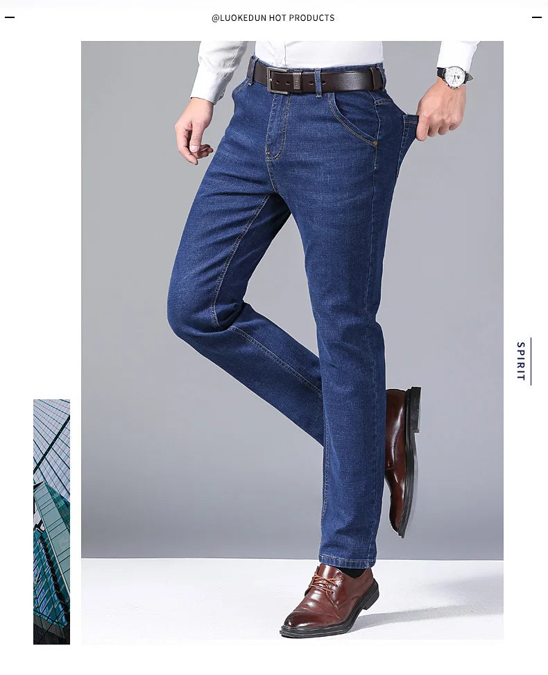 Men's Casual Stretch Jeans - Classic Blue & Black Denim