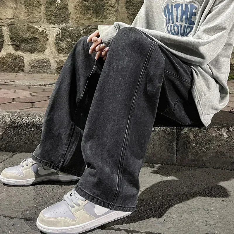 Men's Wide Leg Baggy Jeans - Korean Street Style Loose