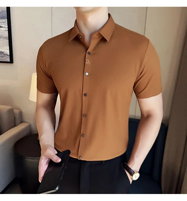 Men's Embroidered Striped Business Shirt
