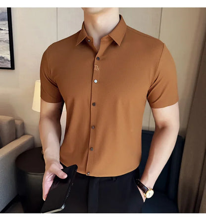 Men's Embroidered Striped Business Shirt