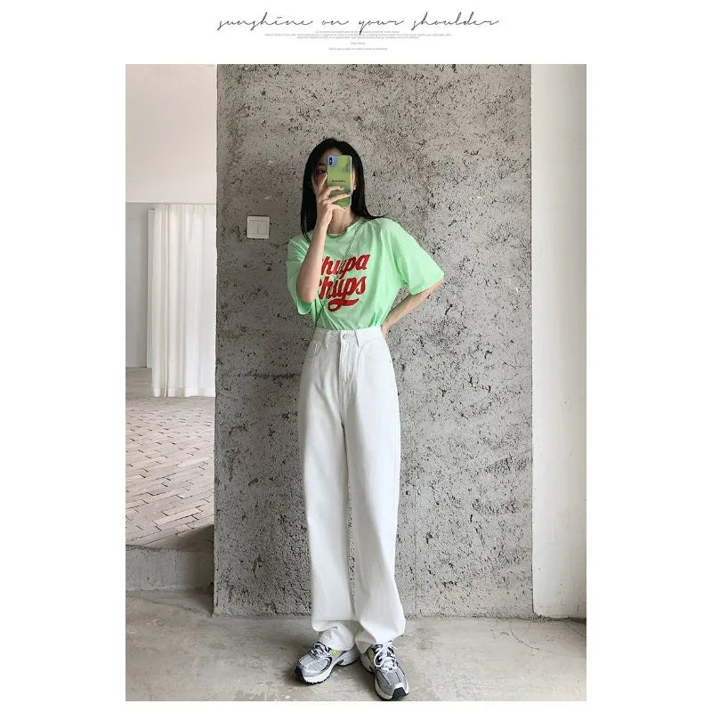 Women Denim Jeans 2025 Autumn Winter High Waist Wide Leg