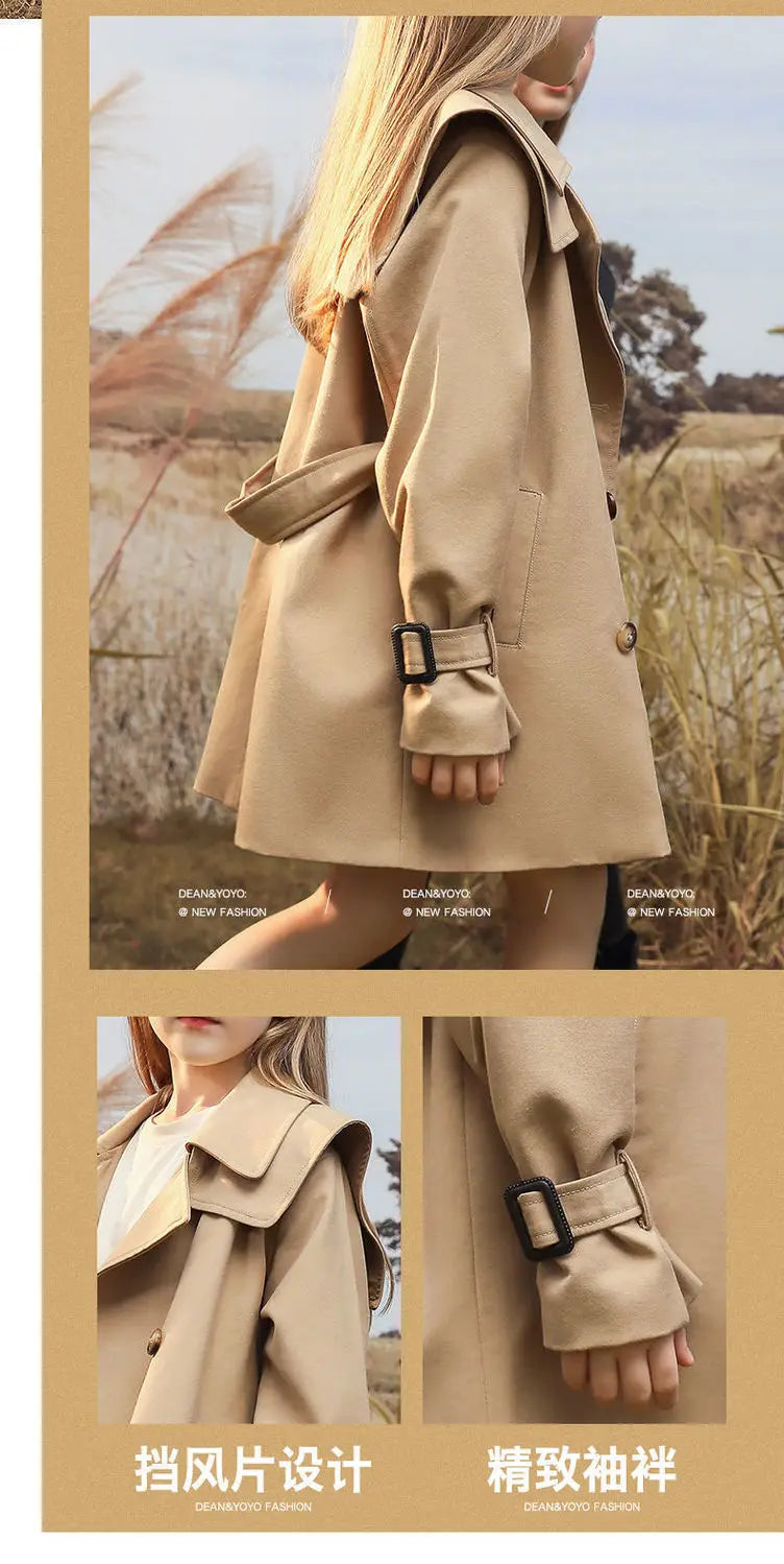 Girls Windbreaker Trench Coat - Kids Mid-Length 3-14 Years