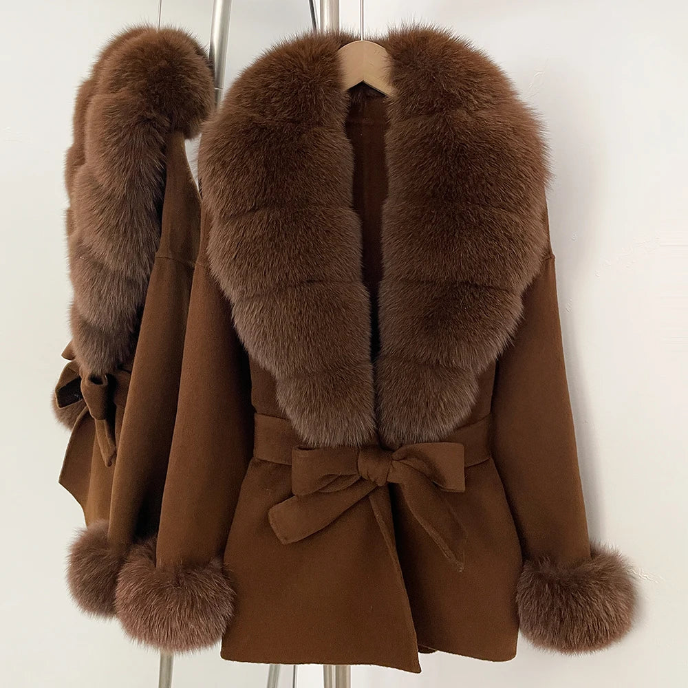 Women's Luxury Winter Coat - Wool with Real Fur Trim