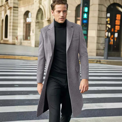 Men's Long Trench Coat - Slim-Fit Wool Jacket