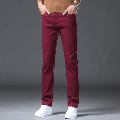 Wine Red Jeans Men - Fashion Casual Classic Business Straight