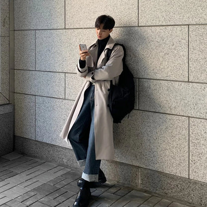 Men's Spring Trench Coat - Korean Fashion Overcoat