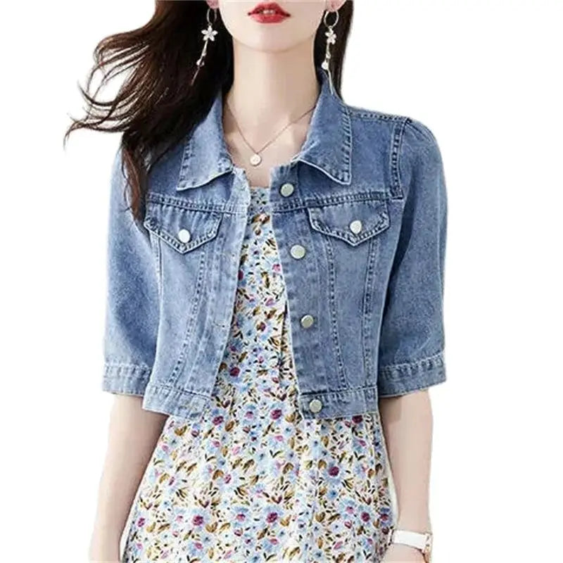 Denim Gödəkçə Qadın 2023 Yarımqol Cins Gödəkçə Qadın Elastik Rahat Denim Palto Qısa Denim Gödəkçə Qadın