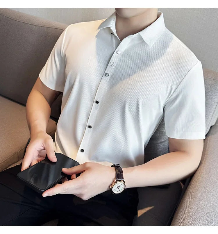 Men's Embroidered Striped Business Shirt