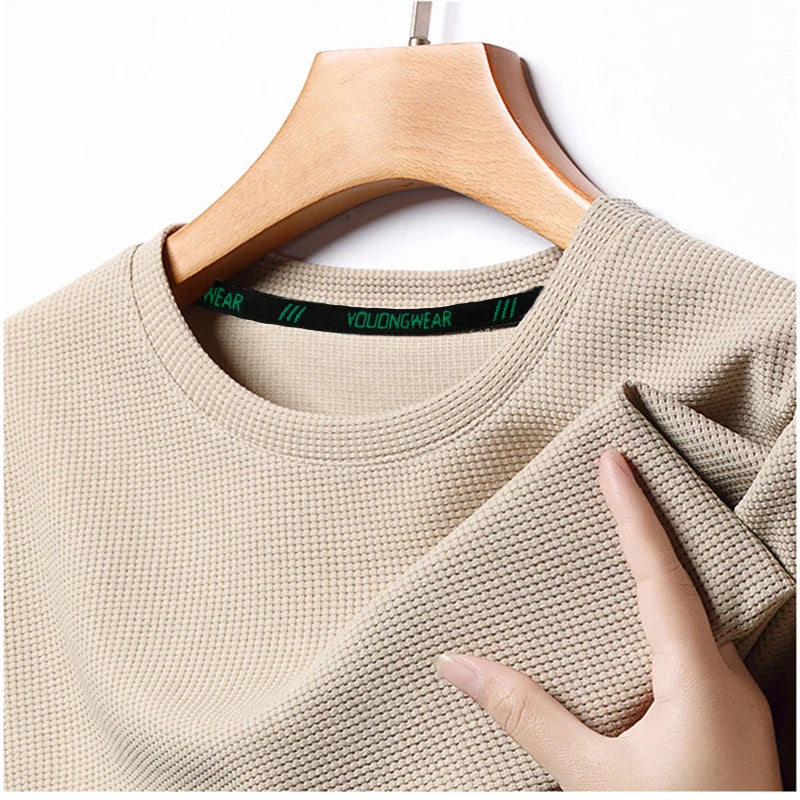 Men's Waffle Round Neck Long Sleeve T-Shirt 4XL