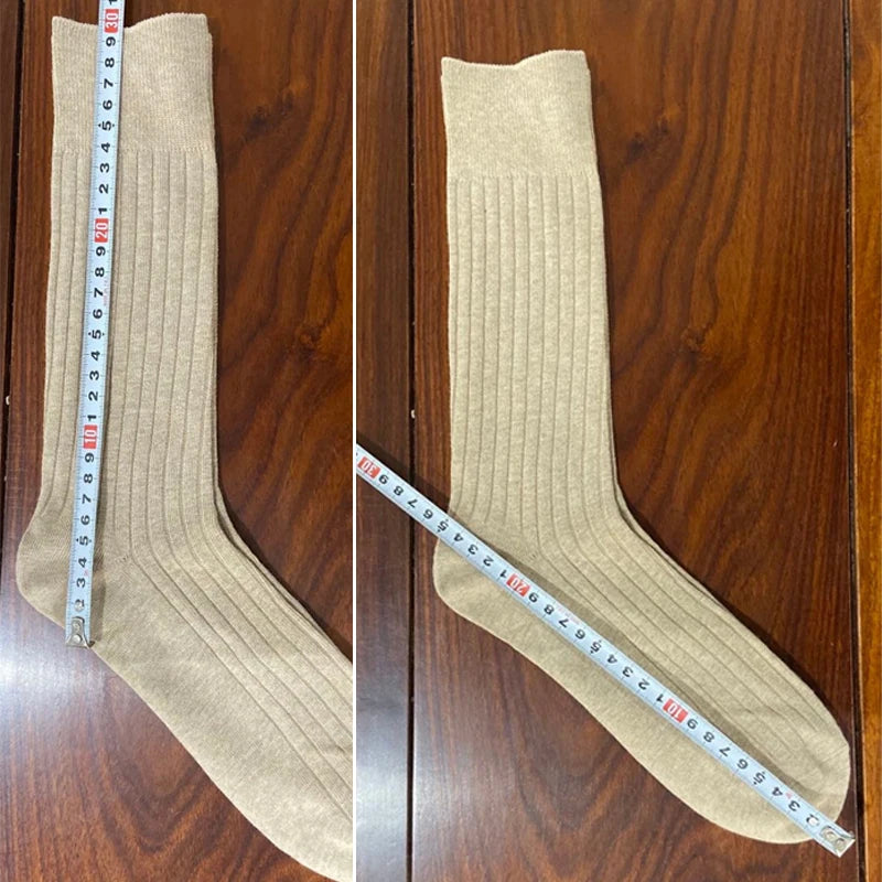 Men's Long Business Socks - Combed Cotton Striped Dress