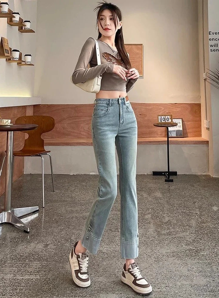 Woman Jeans High Waist Straight Leg Vintage Chic 90s