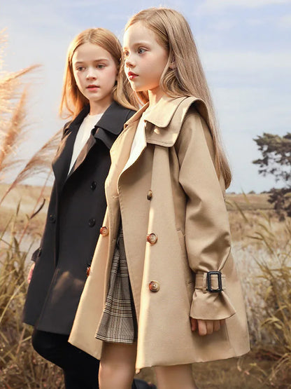 Girls Windbreaker Trench Coat - Kids Mid-Length 3-14 Years