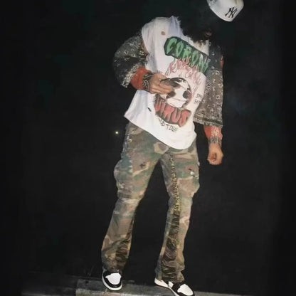 American Bell-Bottom Jeans - Boş Gündəlik Mürəkkəb Birləşdirici Şalvar