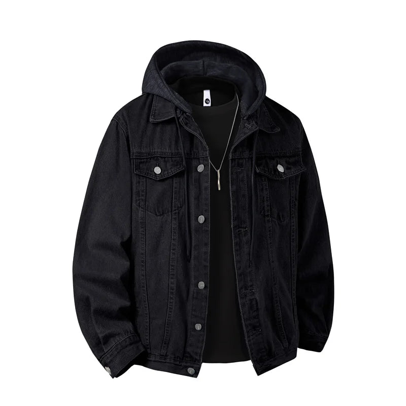 Men's Hooded Denim Jacket - Streetwear Bomber