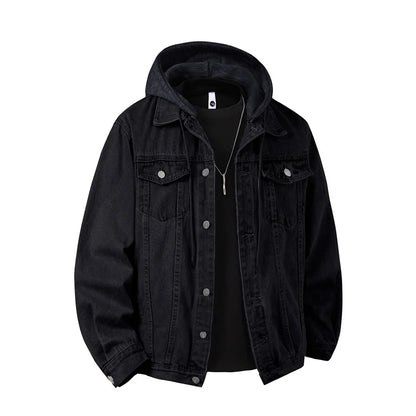 Men's Hooded Denim Jacket - Streetwear Bomber
