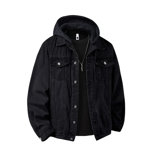 Men's Hooded Denim Jacket - Streetwear Bomber