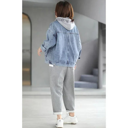 Korean Denim Jacket Women Hooded Vintage