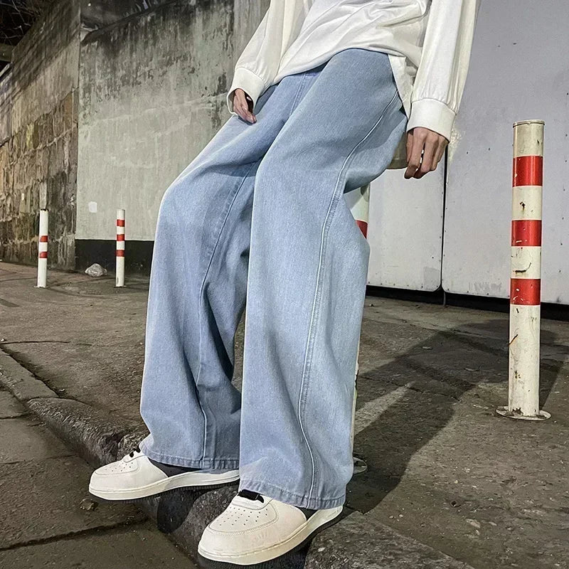 Men's Wide Leg Baggy Jeans - Korean Street Style Loose
