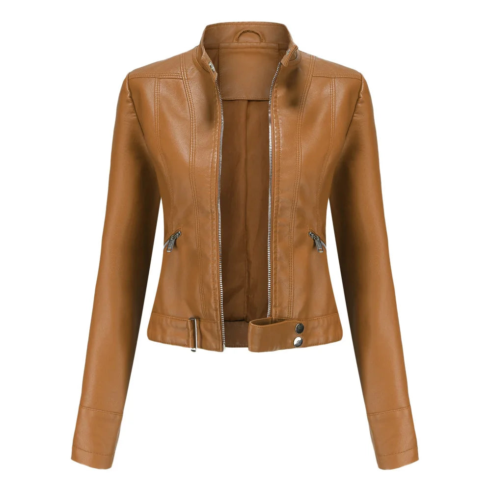 Women's Short Leather Jacket 2025 - Stand Collar Slim Coat