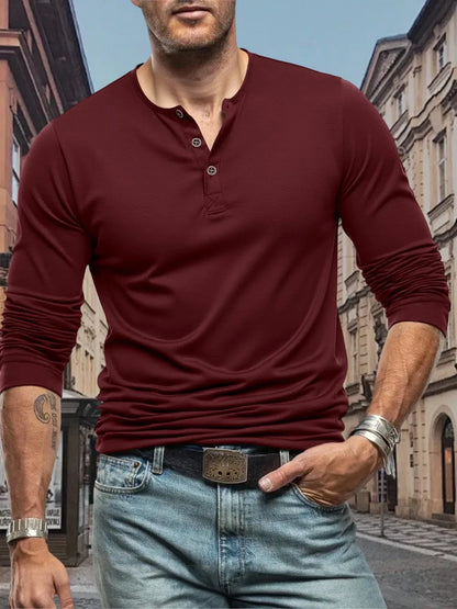 Men's Henley Slim Fit Sports Long Sleeve T-Shirt