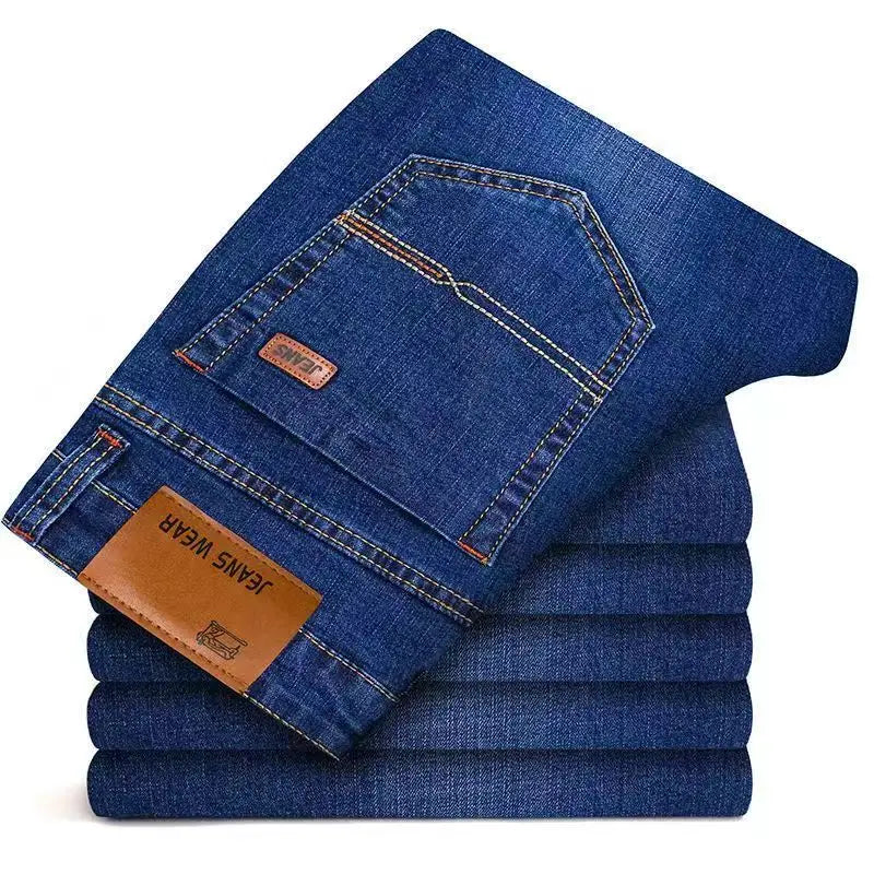 Men's Casual Stretch Jeans - Classic Blue & Black Denim