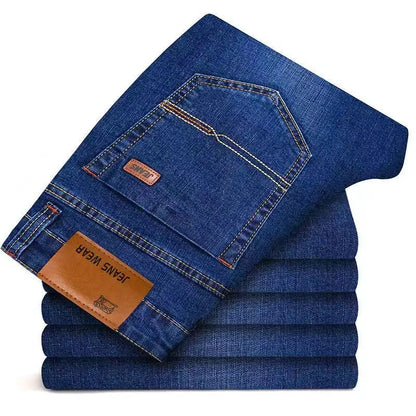 Men's Casual Stretch Jeans - Classic Blue & Black Denim