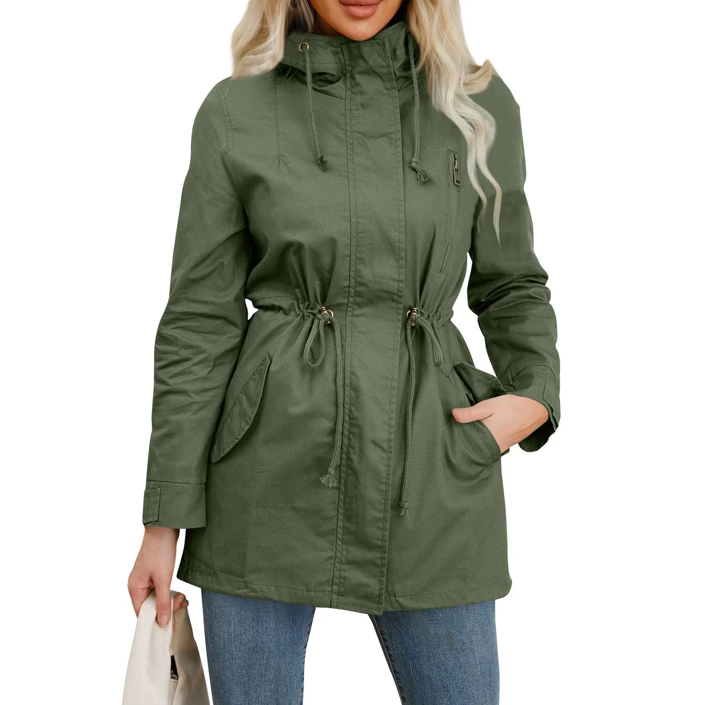Women Hooded Trench Coat Spring Autumn Outdoor