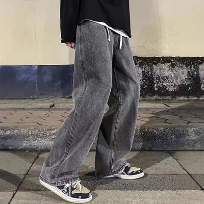 Men's Wide Leg Baggy Jeans - Korean Street Style Loose